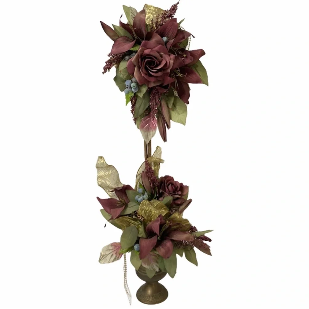 Floral Topiary Elegant Gold Pearls Flowers Victorian Vintage Cottage Home Decor